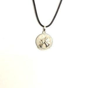 Clear Quartz Crystal Two Cats Couple Pendant Necklace With Premium Wax Cord 18"